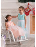 Beaded Satin Polka Dots Tulle Tea Length Flower Girl Dress